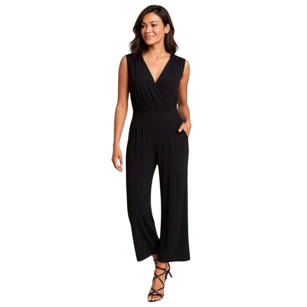 New Cabi Womans Sz Medium Downtown Jumpsuit Black Stretch Sleeveless NWT